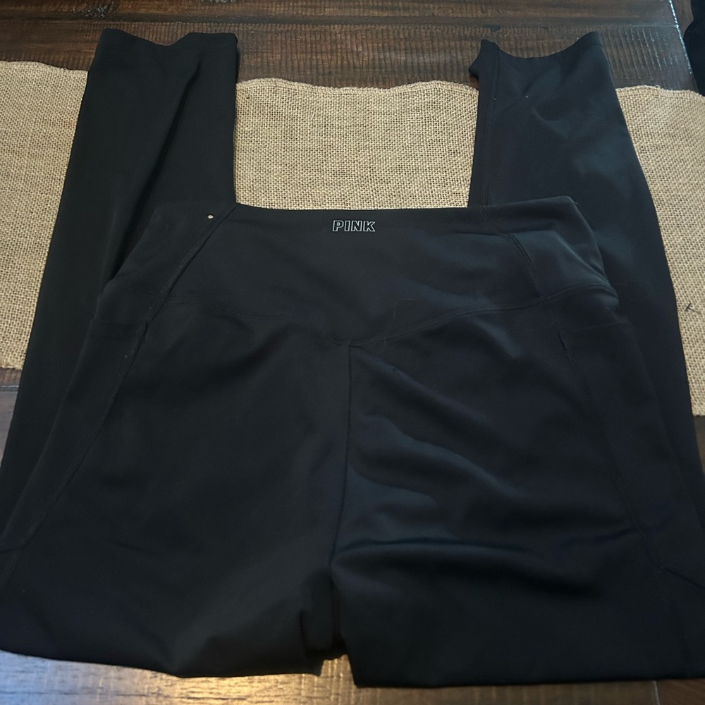 PINK Victoria's Secret Black Leggings with Unique Waist Cutout